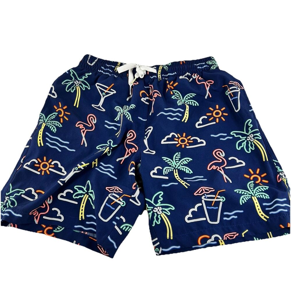 Chubbies Neon Lights Classic 7” Inseam Swim Trunks Shorts Mens Small Navy